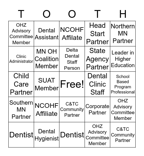 Minnesota Oral Health Zone Birthday Bingo Card