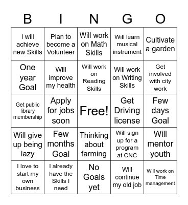 SMART Goal Setting Bingo Card