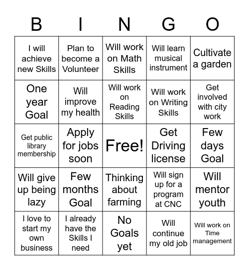 SMART Goal Setting Bingo Card