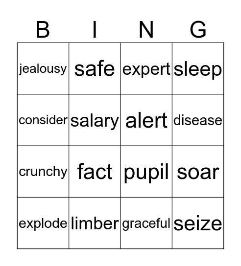Word Swap 2 Bingo Card