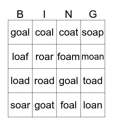 PBJ friends "oa" Bingo Card