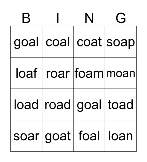 PBJ friends "oa" Bingo Card