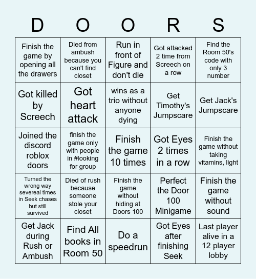 Roblox Doors By Fobaux Bingo Card