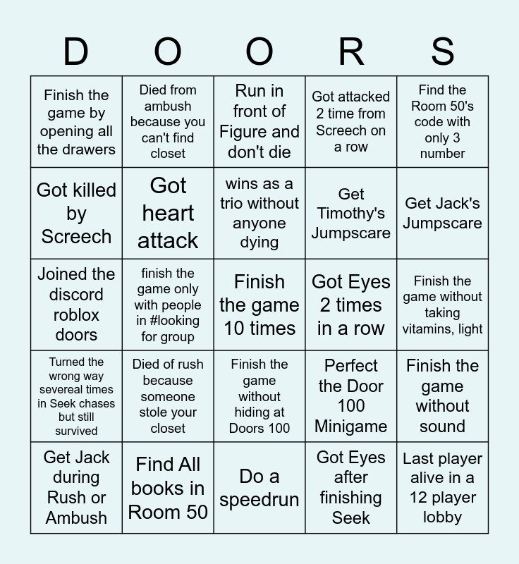 Roblox Doors Bingo Card