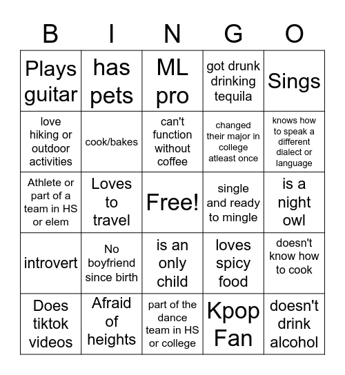 HUMAN BINGO! Bingo Card