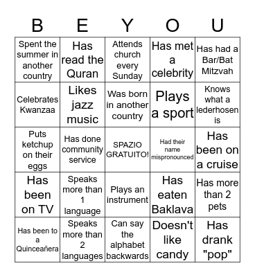 Diversity Bingo Card