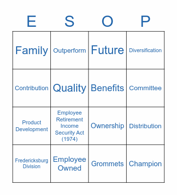 Robin Industries ESOP Month Bingo Card