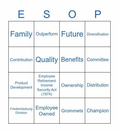 Robin Industries ESOP Month Bingo Card