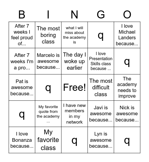 demo bingo Card