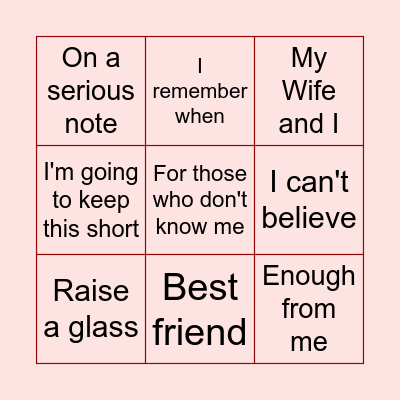 Wedding Speech Bingo Card