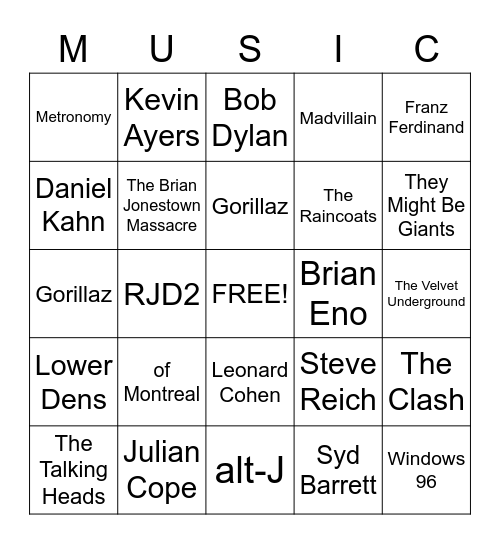 What Music Do You Have in Common With ____? Bingo Card