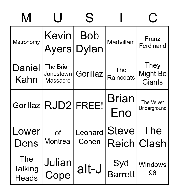 What Music Do You Have In Common With Bingo Card