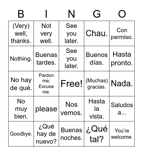 Sp 1 senderos: greetings Bingo Card