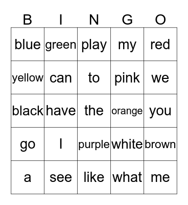 Twinkle Star Bingo Card