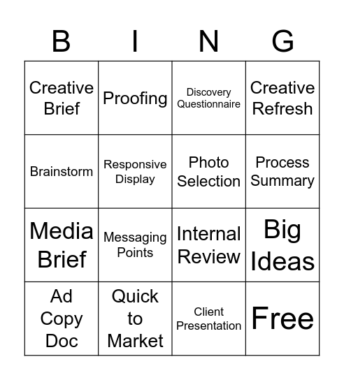 Creative Training Bingo Card
