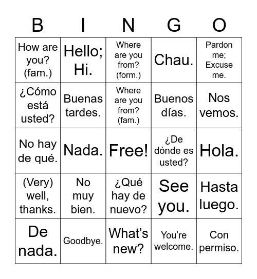 Saludos: senderos 1 Bingo Card