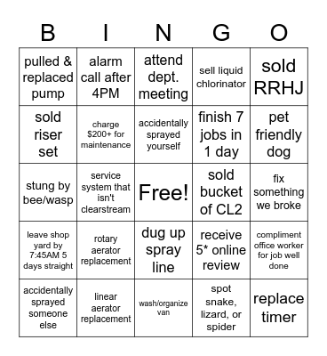 Aerobic Bingo Card