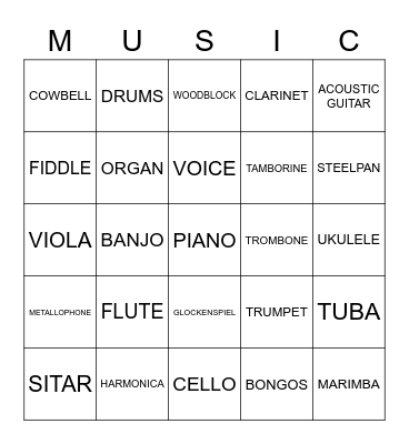 INSTRUMENTS Bingo Card