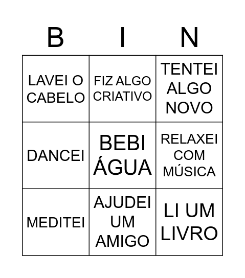 BINGO DO AUTOCUIDADO Bingo Card