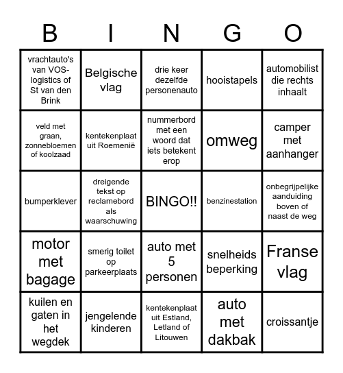 Onderweg naar Frankrijk Bingo Card