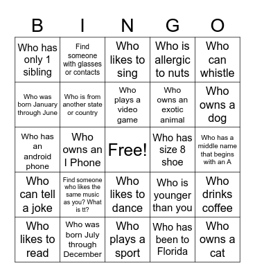 Ice Breakers Bingo Card