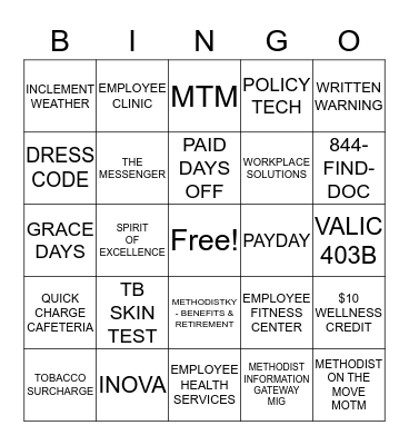 NEW HIRE ON-BOARDING BINGO Card