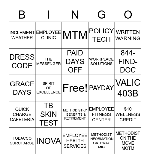 NEW HIRE ON-BOARDING BINGO Card