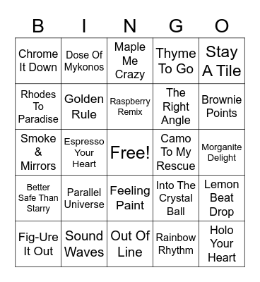 Fall In Love Bingo Card