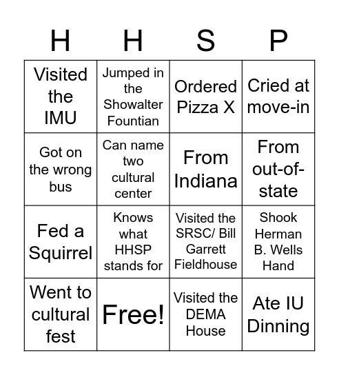 Welcome Hudson & Holland Scholars Bingo Card