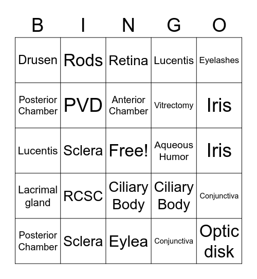 Eye Bingo Card