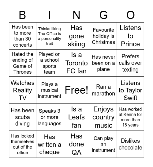 Kenna Bingo Card