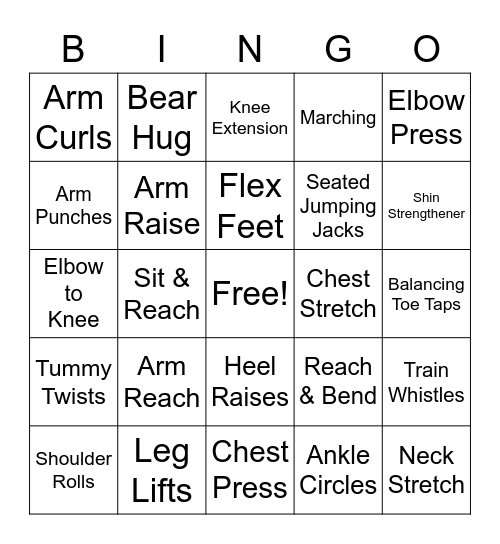 Chair Activity Bingo Card