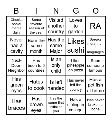 Find Someone Who... Bingo Card