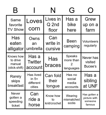 Crossings-Wide Bingo Card
