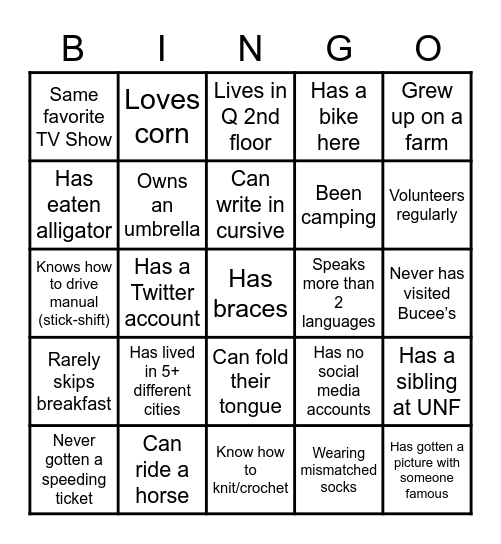 Crossings-Wide Bingo Card