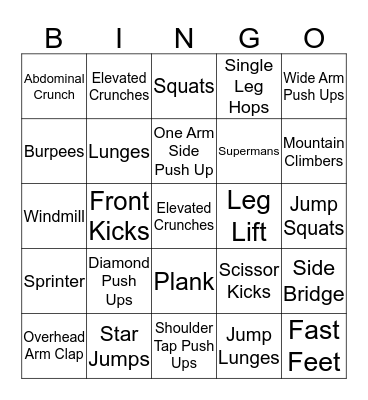 Fitness Bingo Card