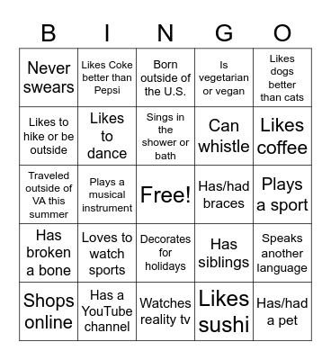 Get to Know You BINGO Card
