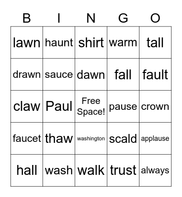 au, a(l), (w)a Bingo Card