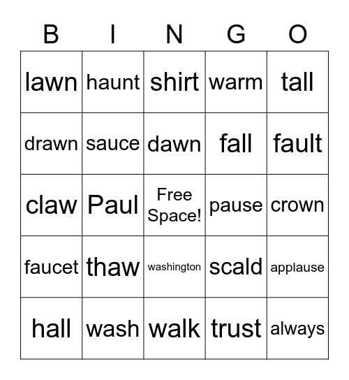 au, a(l), (w)a Bingo Card