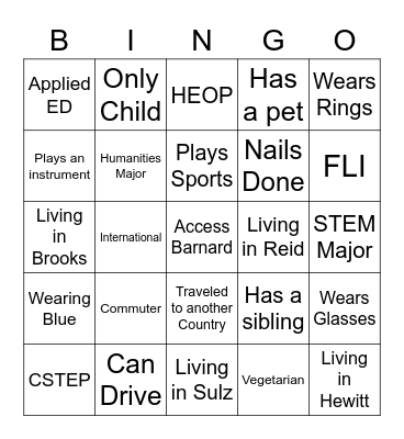 Navigating Barnard Icebreaker Bingo Card