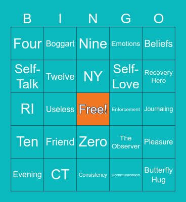 Recovery Bingo Card