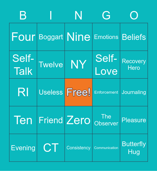 Recovery Bingo Card
