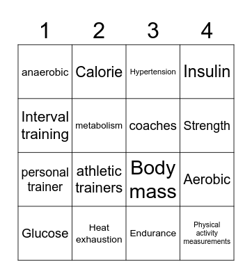 Exercise Science Vocab Bingo Card