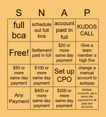 Snap Bingo Card
