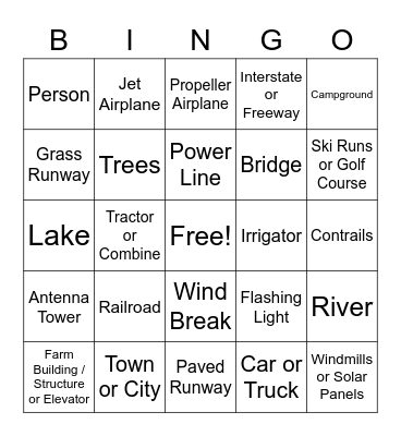 Airplane Bingo Card