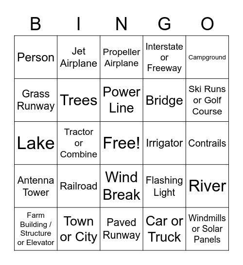 Airplane Bingo Card