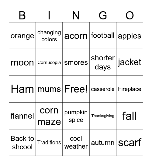 November Bingo Card