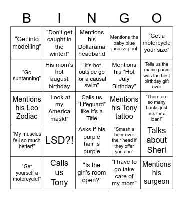 Tony Bingo Card