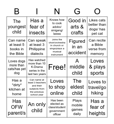 Who's Who? Bingo Card