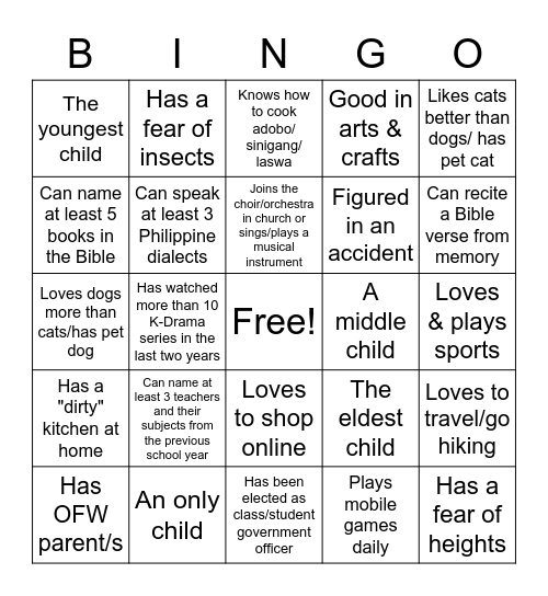 Who's Who? Bingo Card